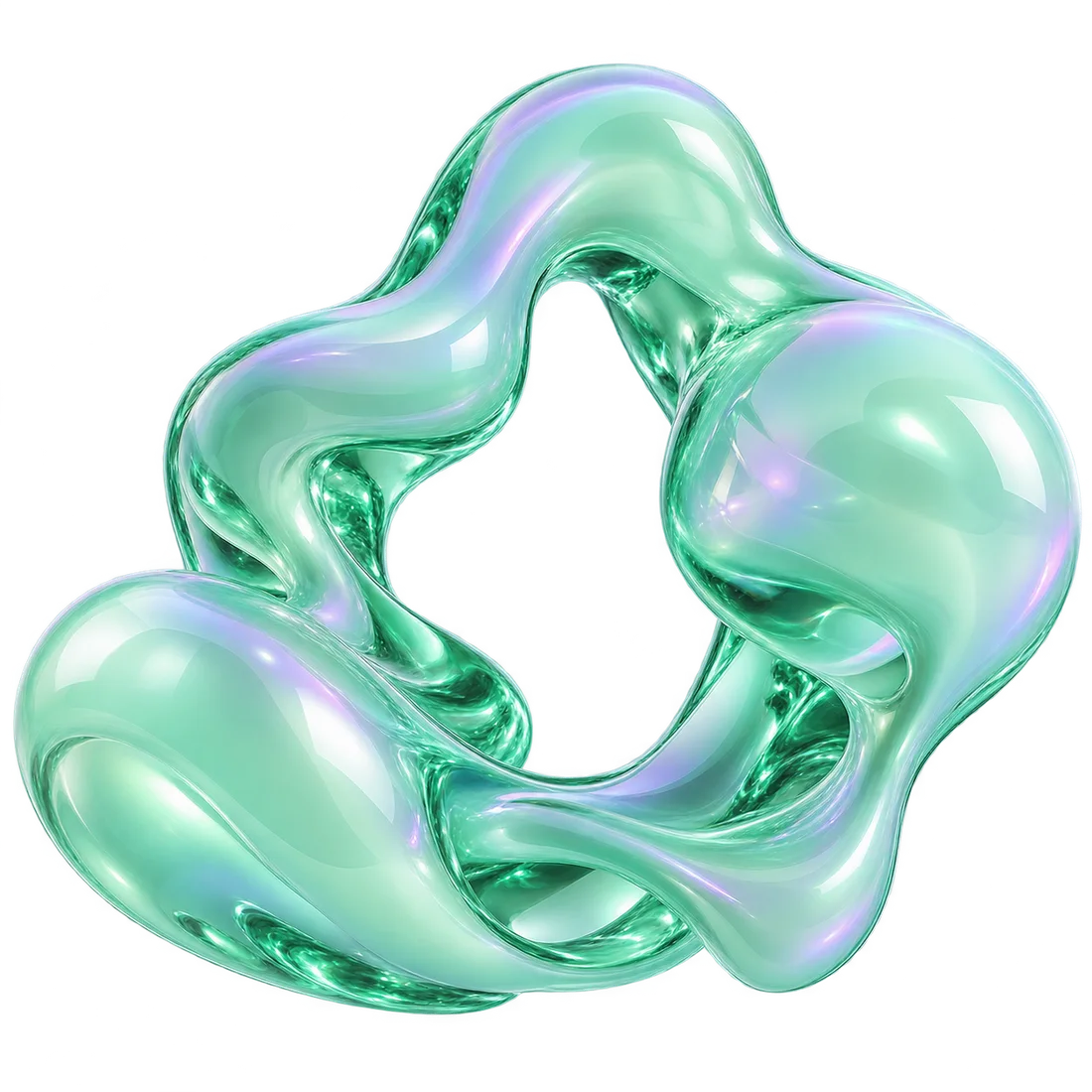 Escultura orgânica translúcida em menta com reflexos lilás